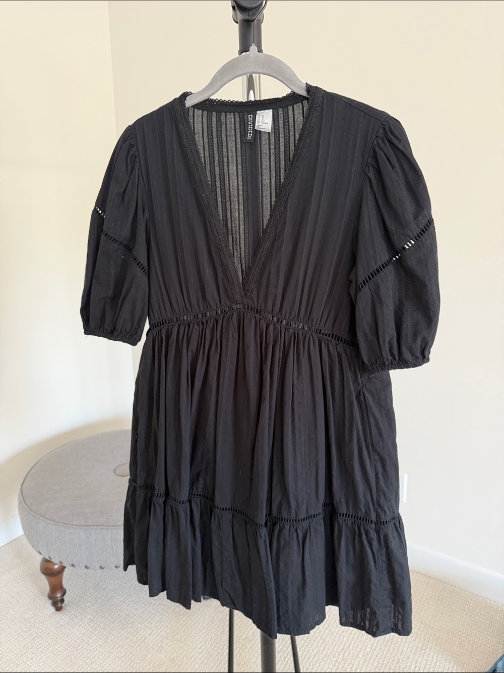 H&M Black V-Neck Tiered Mini Dress